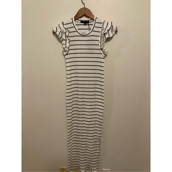 Gibson look Ruffle Sleeveless Striped Knit‎ Maxi Dress - Picture 1 of 4